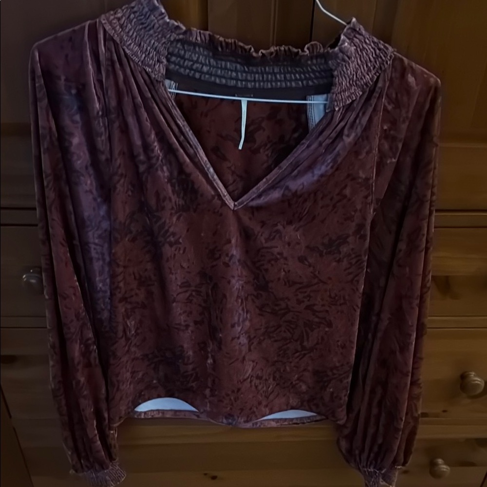 Free People Red Smocked Blouse